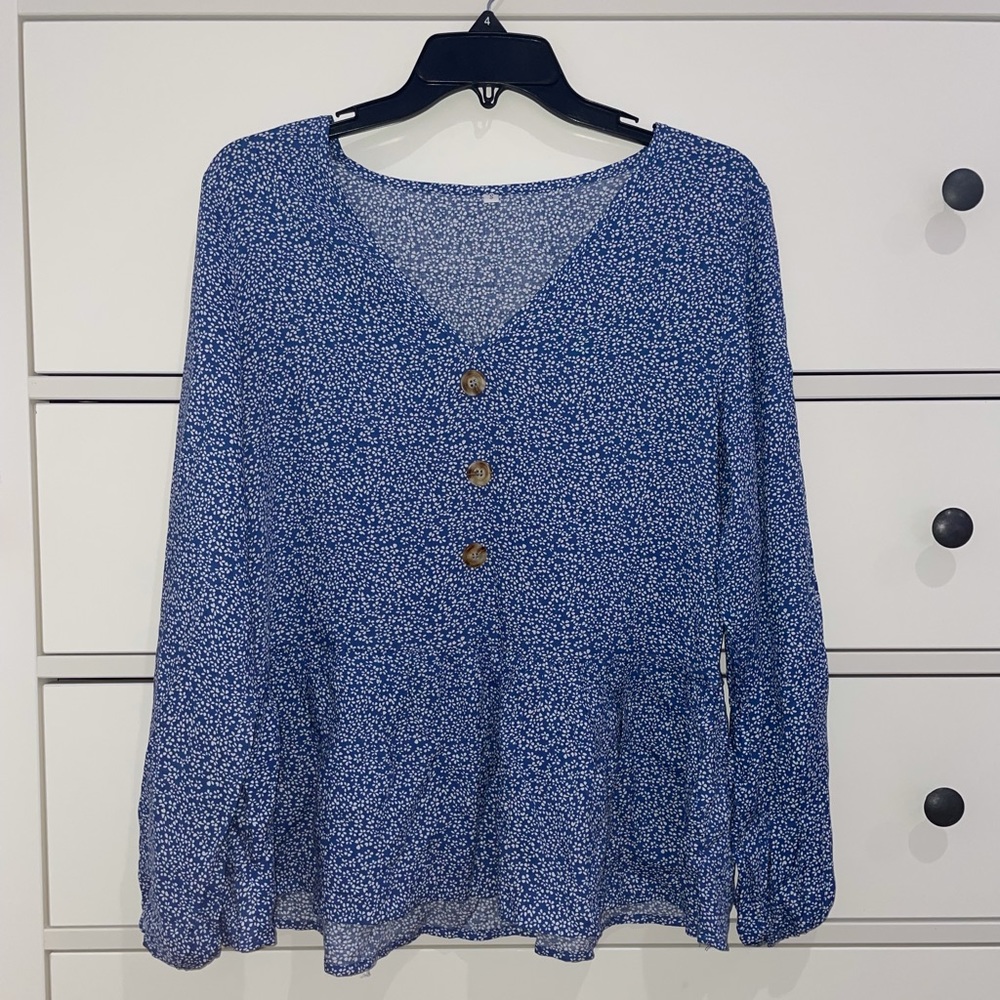 BLUE FLORAL BLOUSE WITH BUTTONS